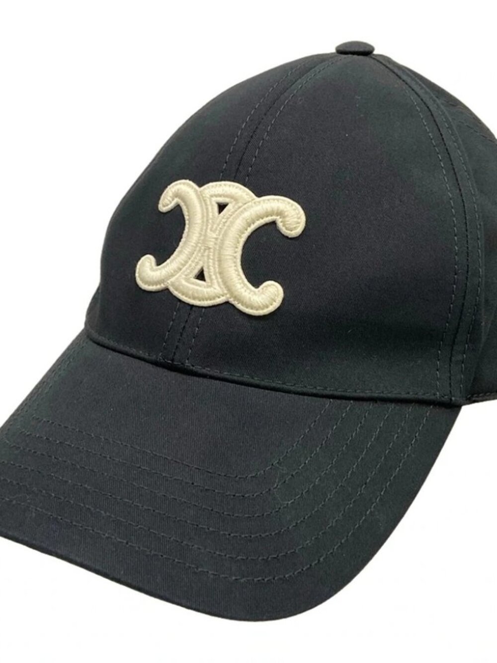 CELINE Triomphe Baseball Cap Black White Cotton Hat